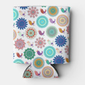 歌う鳥とマンダラフォークアートパターン 缶クーラー (正面)