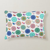 歌う鳥と曼荼羅かわいいフォークアートパターン アクセントクッション (正面)