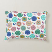 歌う鳥と曼荼羅かわいいフォークアートパターン アクセントクッション (裏面)