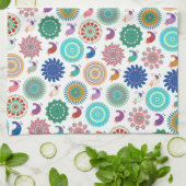 歌う鳥と曼荼羅かわいいフォークアートパターン キッチンタオル (折り畳み)