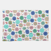 歌う鳥と曼荼羅かわいいフォークアートパターン キッチンタオル (横)