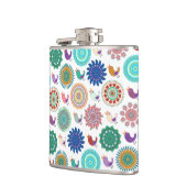 歌う鳥と曼荼羅かわいいフォークアートパターン フラスク (左)