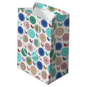 歌う鳥と曼荼羅かわいいフォークアートパターン ミディアムペーパーバッグ (裏面アングル)