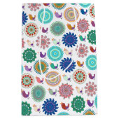 歌う鳥と曼荼羅かわいいフォークアートパターン ミディアムペーパーバッグ (正面)