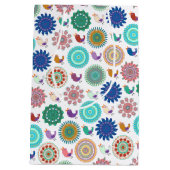 歌う鳥と曼荼羅かわいいフォークアートパターン ミディアムペーパーバッグ (裏面)