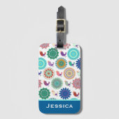 歌う鳥と曼荼羅のフォークのパターンパーソナライズされた ラゲッジタグ (正面縦)