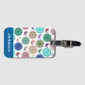 歌う鳥と曼荼羅のフォークのパターンパーソナライズされた ラゲッジタグ (正面横)