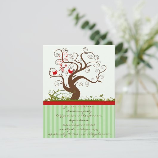 歌う鳥の木の渦巻きクリスマスパーティの招待状 招待状 (スタンド正面)