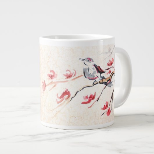 歌う鳥の背景 ジャンボコーヒーマグカップ (正面右)