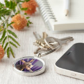 歌おもしろいうドンキーファーム動物紫色の背景 キーホルダー (側面)