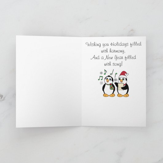 歌っている音楽の先生のクリスマスのペンギン シーズンカード (内部)