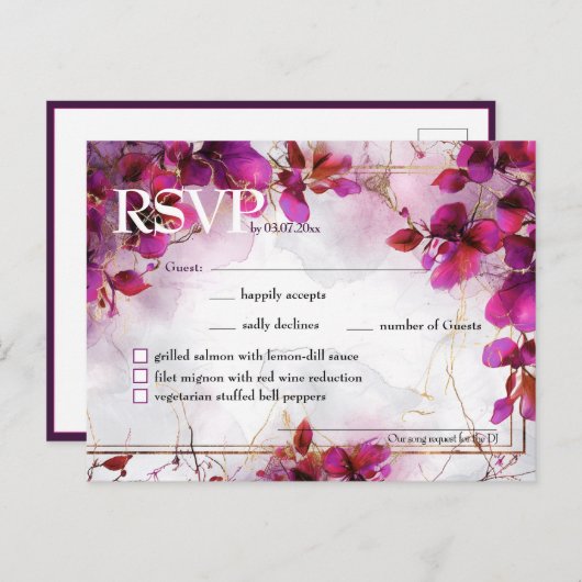 歌とメニュー明るい赤紫色エンチャントメント:水彩 ポストカード (正面/裏面)