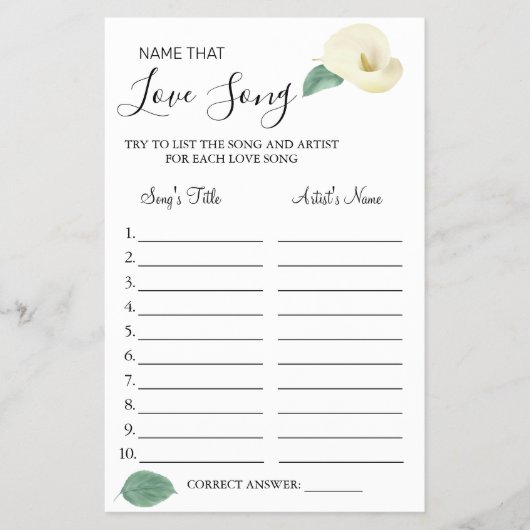 歌のシャワーゲームカードを愛するCalla Lilyの名前 チラシ (正面)