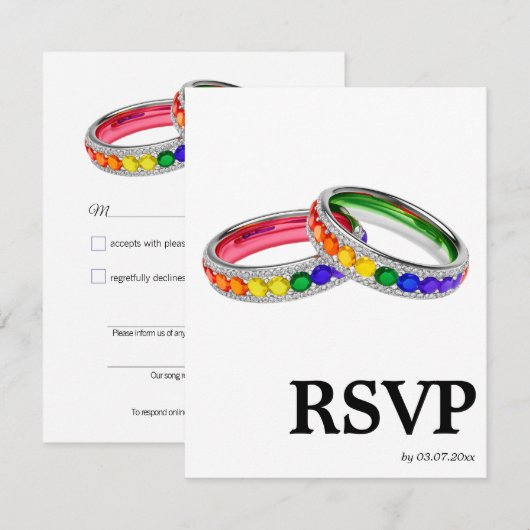 🌈 歌のリクエスト LGBTQ レインボー リング RSVP カード (正面/裏面)