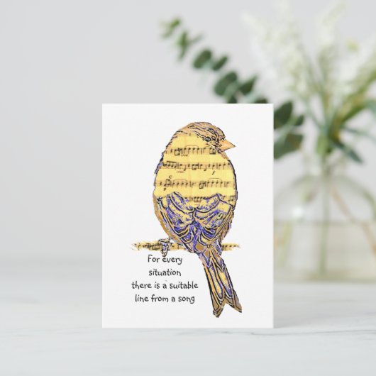 歌の感動的引用文生活かわいい鳥 ポストカード (スタンド正面)