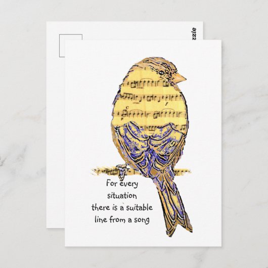 歌の感動的引用文生活かわいい鳥 ポストカード (正面/裏面)