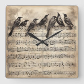 歌の鳥がミュージカルの作曲に座っている スクエア壁時計 (正面)