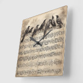歌の鳥がミュージカルの作曲に座っている スクエア壁時計 (傾斜)