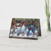 歌を歌う霜の降りた雪だるまとトナカイ カード (裏面)