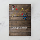 歌を歌う霜の降りた雪だるまとトナカイ カード (内部)