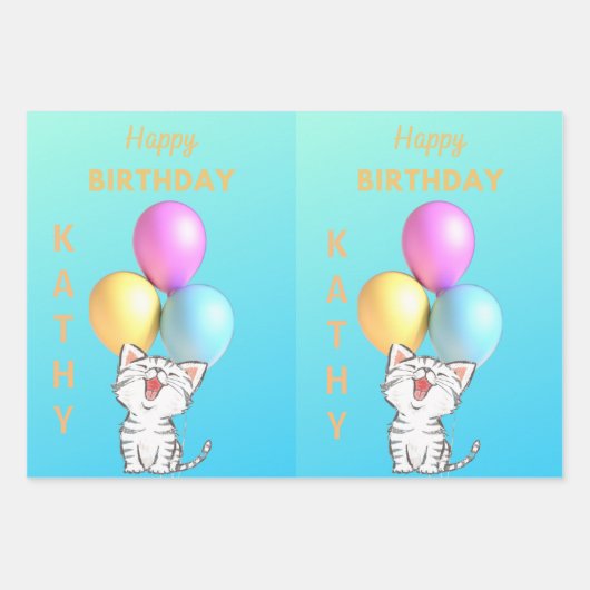 歌唱子猫カスタムハッピーバースデー ラッピングペーパーシート (正面)