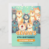 歌声おもしろい猫誕生日デザイン 招待状 (正面)