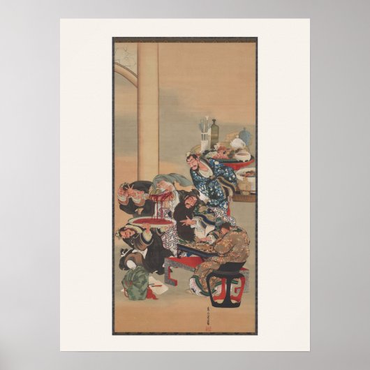 歌川国芳による関羽の腕の手術 - 浮世絵の黄金時代のドラマチックなサムライのシーン。プレミアム素材に ポスター (正面)