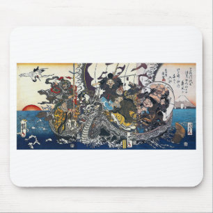 歌川国芳・渓斎英泉・歌川国貞『七福神を載せた宝船』,Ukiyoe,Seven Lucky Gods マウスパッド