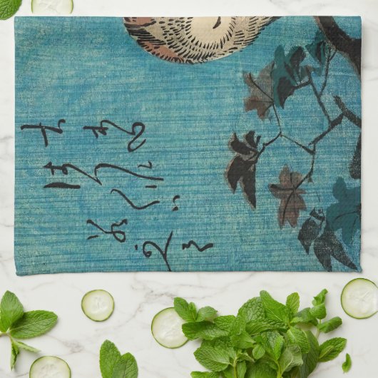 歌川広重 – フクロウのカエデの枝 キッチンタオル (折り畳み)