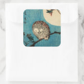 歌川広重 – フクロウのカエデの枝 スクエアシール (バッグ)