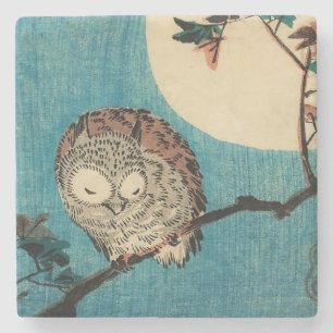 歌川広重 – フクロウのカエデの枝 ストーンコースター