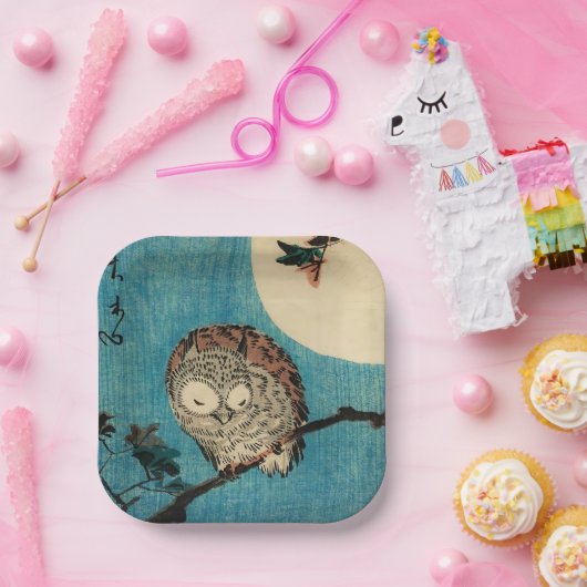 歌川広重 – フクロウのカエデの枝 ペーパープレート (パーティー)