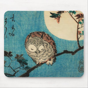歌川広重 – フクロウのカエデの枝 マウスパッド