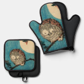 歌川広重 – フクロウのカエデの枝 鍋つかみ&鍋敷きセット (正面/裏面)