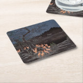 歌川広重 - 大晦日の狐火 スクエアペーパーコースター (アングル)