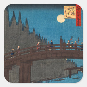 歌川広重 - 月光の京都橋 スクエアシール
