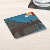 歌川広重 – 月明かりの京都橋 スクエアペーパーコースター (アングル)