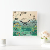 歌川広重 – 甲斐国大月平野 スクエア壁時計 (ホーム)