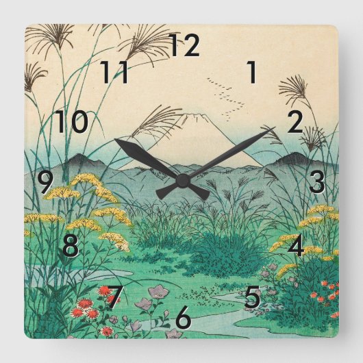 歌川広重 – 甲斐国大月平野 スクエア壁時計 (正面)