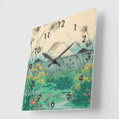 歌川広重 – 甲斐国大月平野 スクエア壁時計 (傾斜)