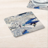 歌川広重 – 目黒太鼓橋 スクエアペーパーコースター (アングル)