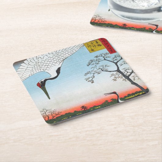 歌川広重 – 箕輪、金杉、三川島 スクエアペーパーコースター (アングル)
