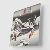 歌川広重 - 雪の夕べの蒲原 スクエア壁時計 (傾斜)