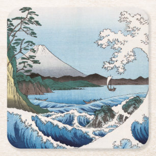 歌川広重 – 駿河国薩田沖 スクエアペーパーコースター