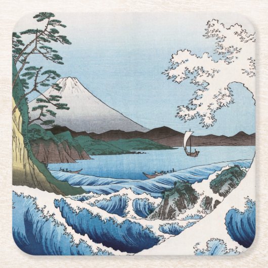 歌川広重 – 駿河国薩田沖 スクエアペーパーコースター (正面)