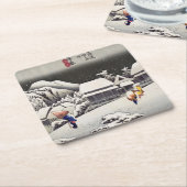 歌川広重 – Kanbaraの夕べ雪 スクエアペーパーコースター (アングル)