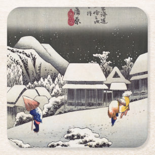 歌川広重 – Kanbaraの夕べ雪 スクエアペーパーコースター
