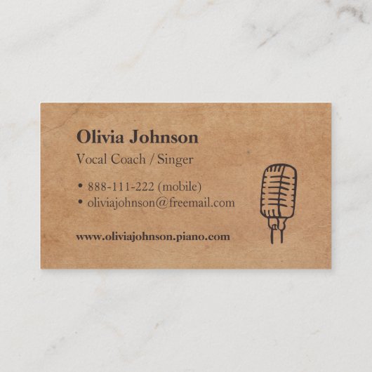 歌手のマイクロフォンの質の効果の名刺 名刺 (裏面)