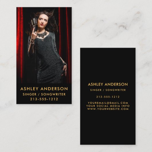 歌手のミュージシャンの完全な写真の広告宣伝の金ゴールド 名刺 (正面/裏面)