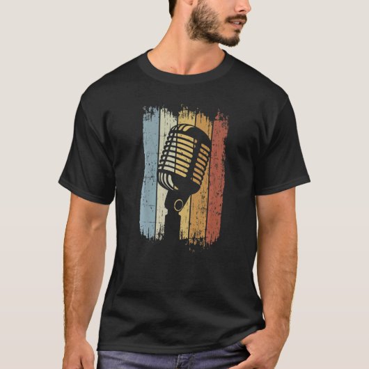 歌手ボーカリストミュージシャンレトロマイク歌唱 Tシャツ (正面)